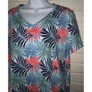 NWT Fresh Produce Sz LARGE Island Canopy Floral Palms Cotton Blend T-Shirt Tee
